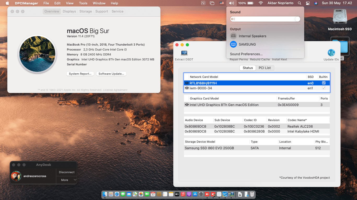 Success Hackintosh macOS Big Sur 11.4 Build 20F71 in Dell Latitude 3400